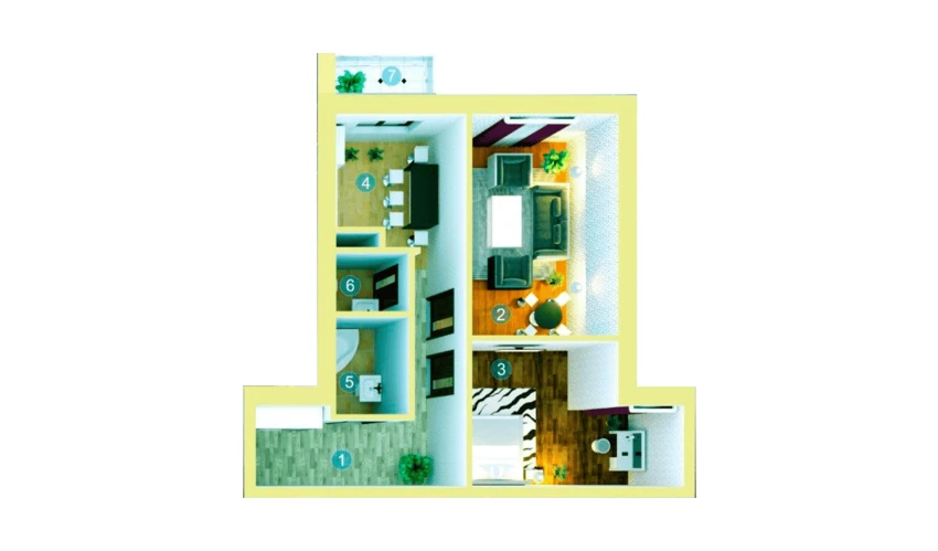 2-xonali xonadon 55.45 m²  3/9 qavat | ZAR ZAMONAVIY UYLAR Turar-joy majmuasi