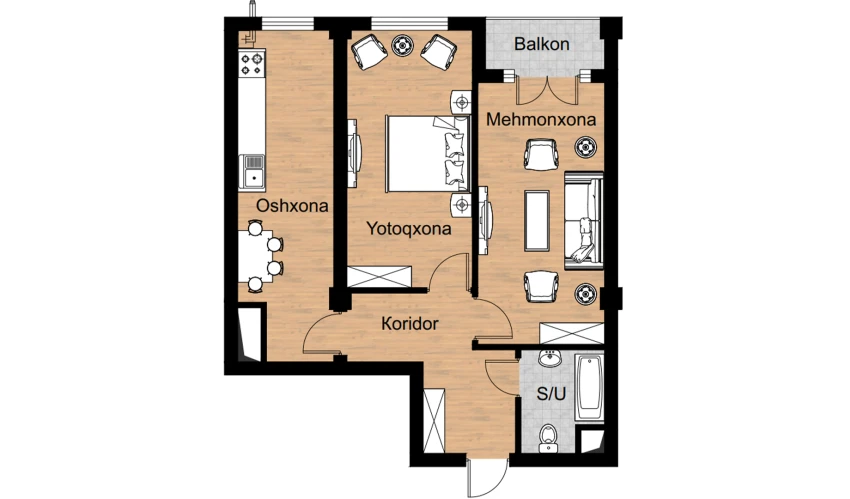 2-комнатная квартира 66.6 м²  14/16 этаж | Жилой комплекс Musaffo