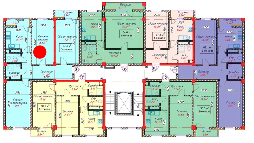 3-xonali xonadon 87.4 m²  3/8 qavat | SOHIL 1 Turar-joy majmuasi