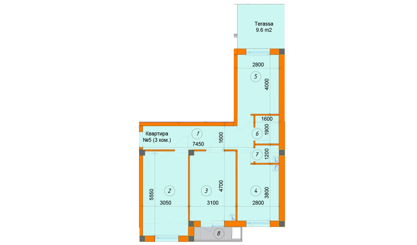 3-xonali xonadon 75.44 m²  2/7 qavat | SABZAVOT CITY Turar-joy majmuasi