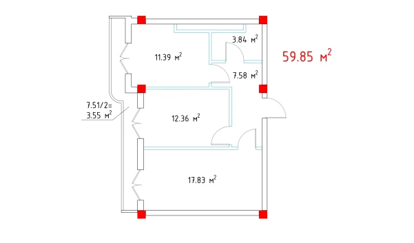 2-комнатная квартира 59.85 м²  13/13 этаж | Жилой комплекс MEGAPOLIS А2