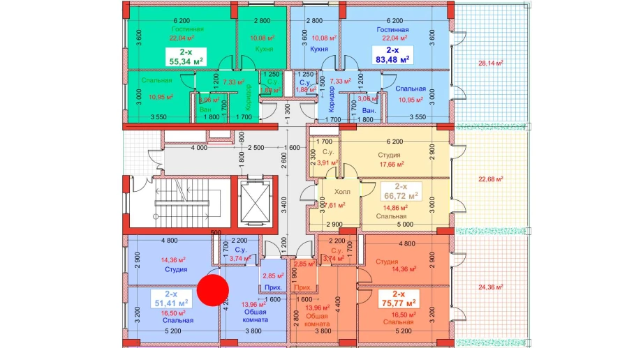 2-комн. квартира 51.41 м²  2/8 этаж | Жилой комплекс CAPITAL AVENUE