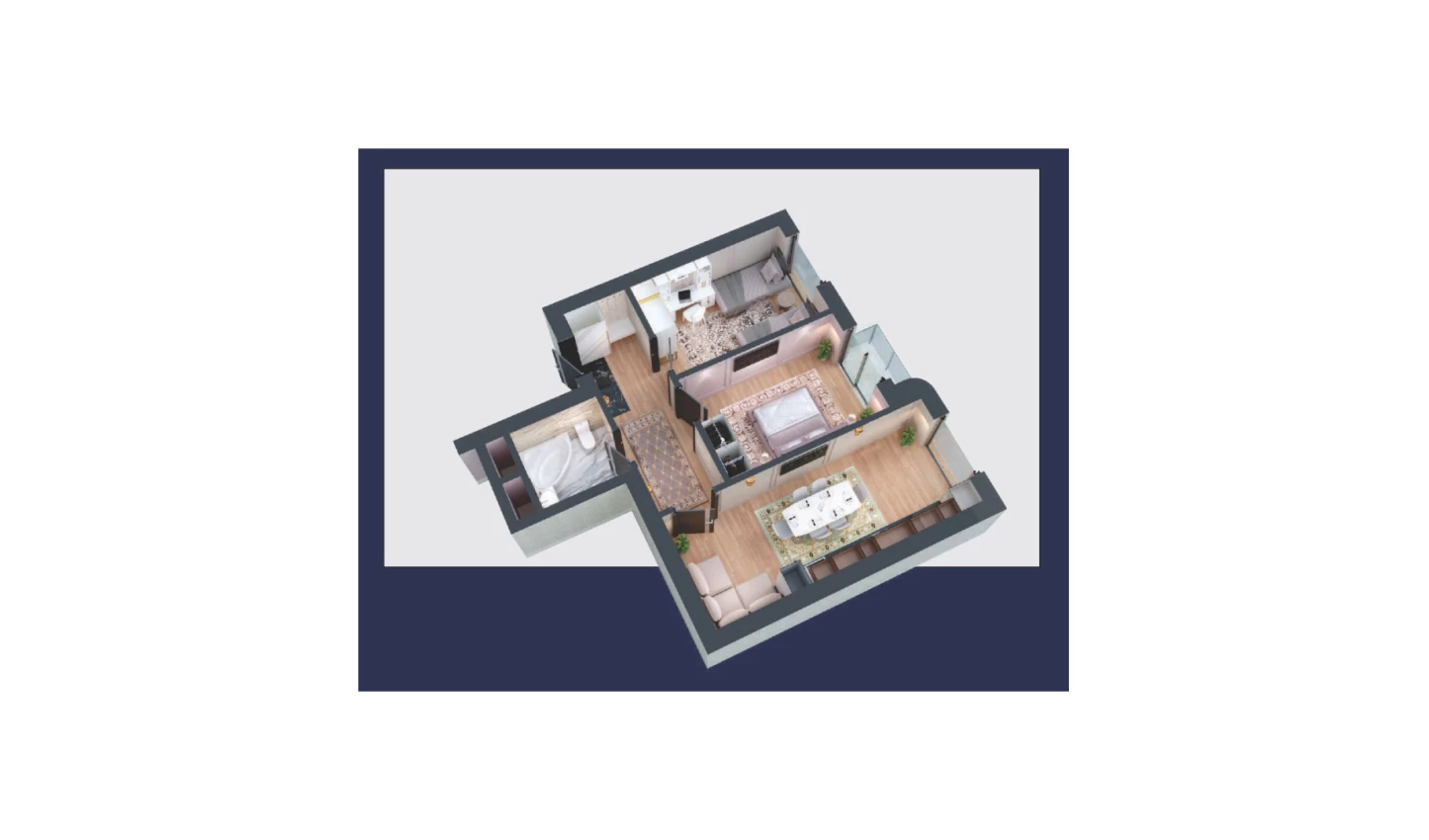 2-xonali xonadon 57.1 m²  5/11 qavat | Aviasozlar Plaza Turar-joy majmuasi