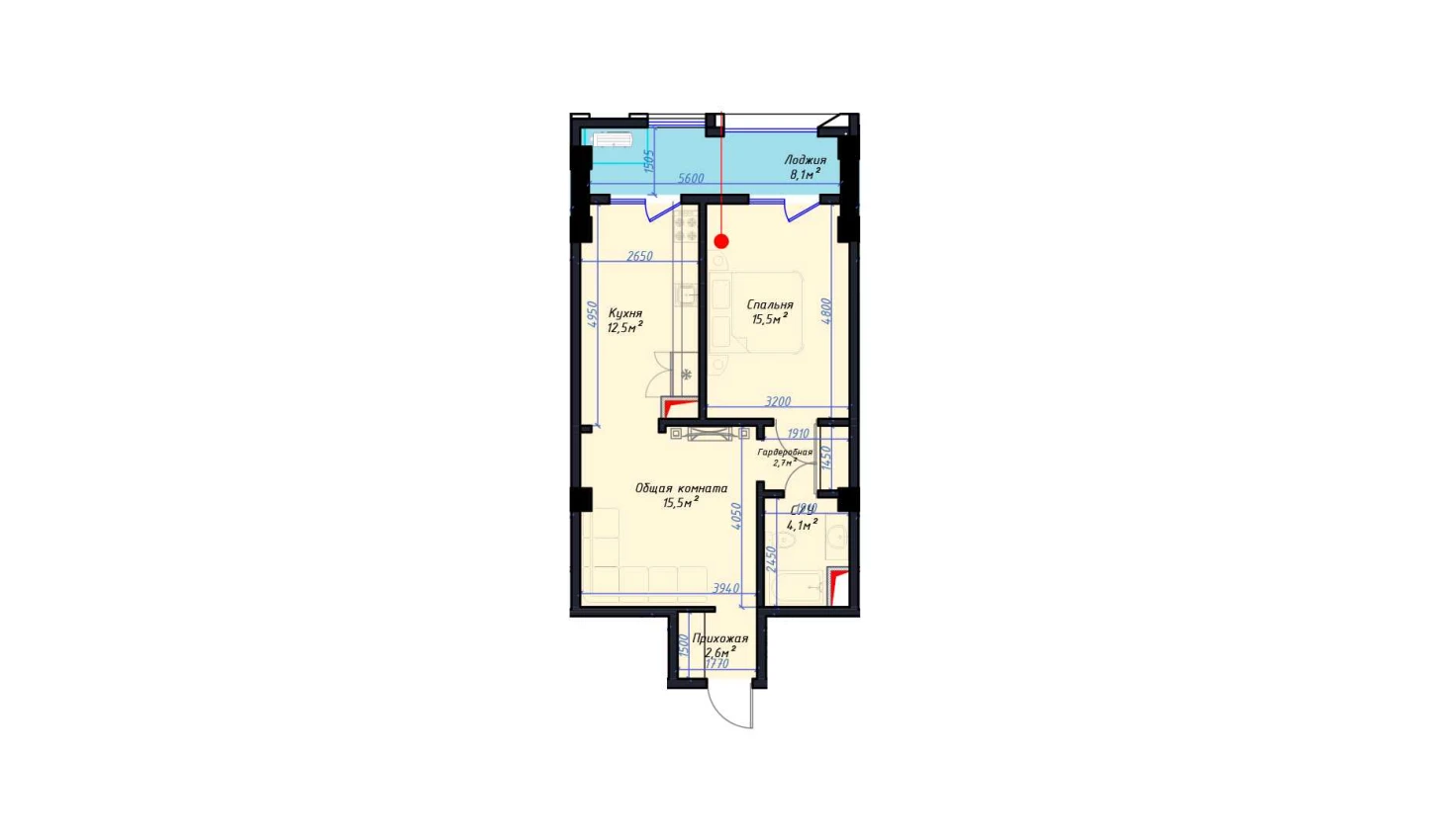 2-xonali xonadon 61 m²  5/14 qavat | Avia Palace Turar-joy majmuasi