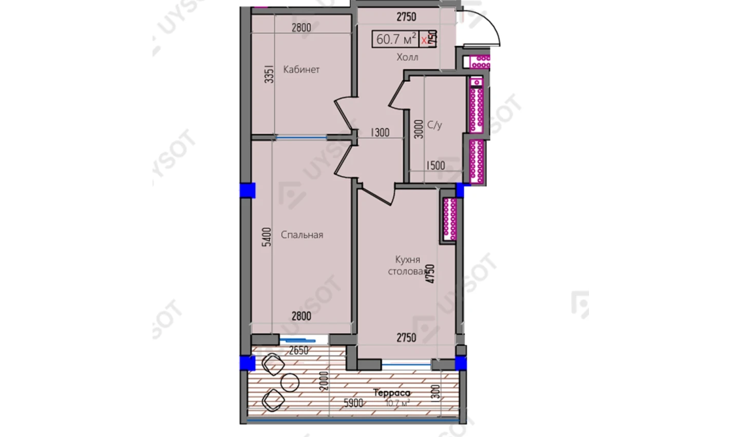 2-комн. квартира 60.7 м²  8/16 этаж | Жилой комплекс Park Avenue