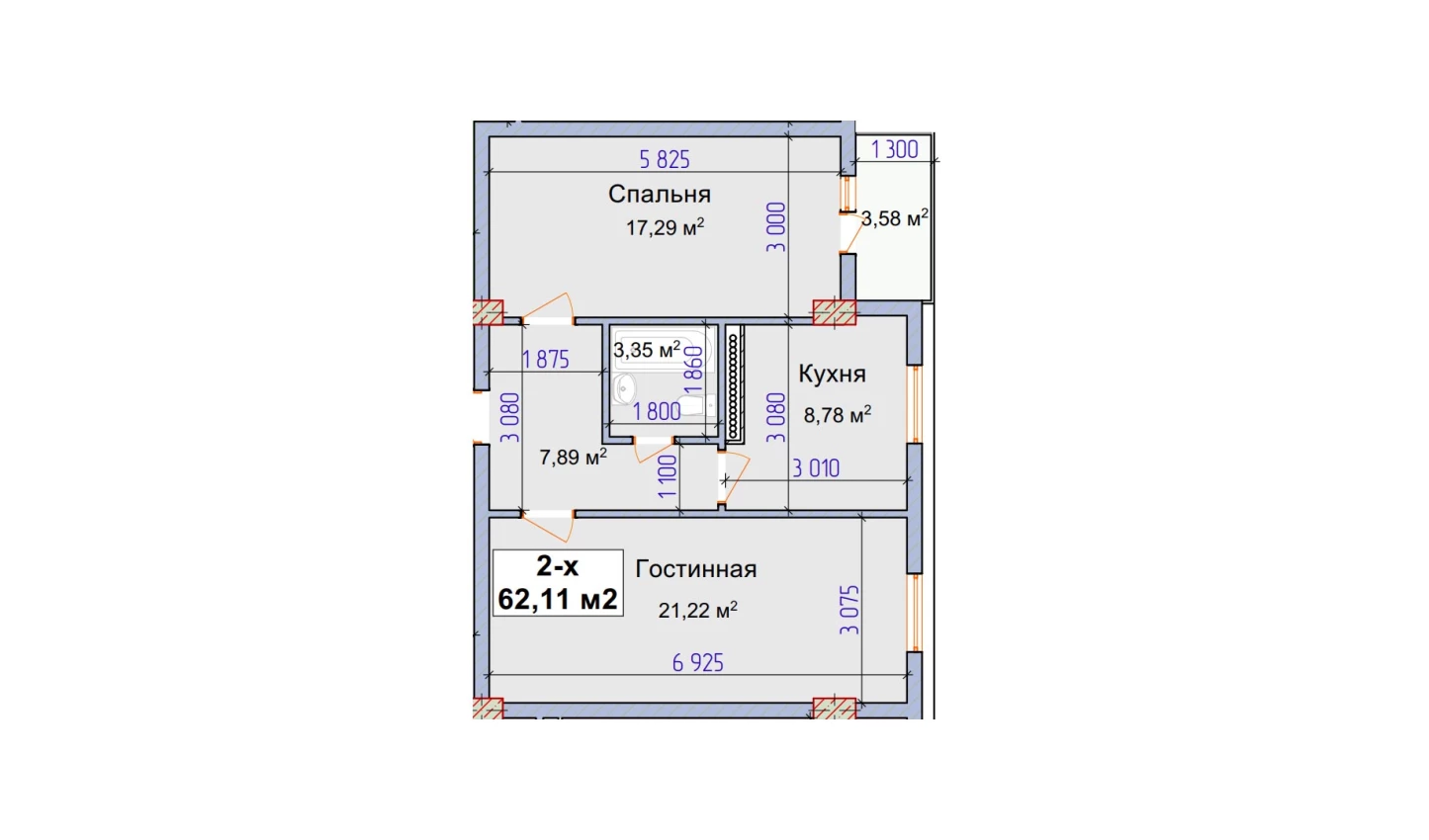 2-комн. квартира 62.11 м²  3/9 этаж | Жилой комплекс SHAYX-UL OLAM