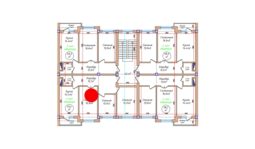 3-xonali xonadon 73.4 m²  5/5 qavat | Oq mahalla Turar-joy majmuasi