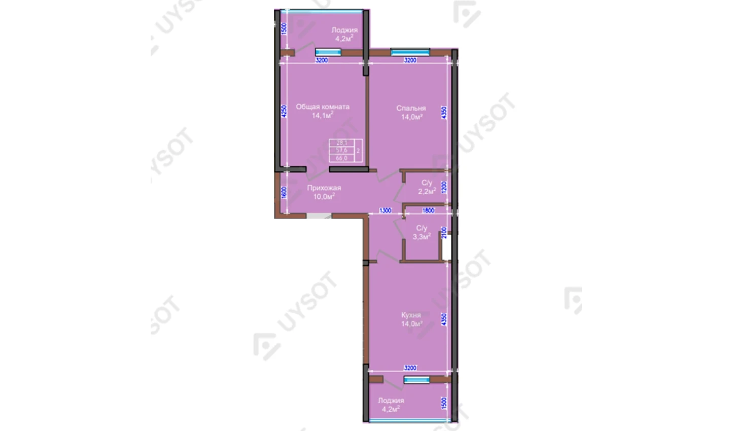 2-комн. квартира 66 м²  2/9 этаж | Жилой комплекс NUR HAYAT