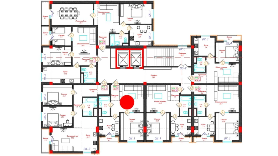 2-xonali xonadon 46.6 m²  2/12 qavat | CHINARA PARK Turar-joy majmuasi