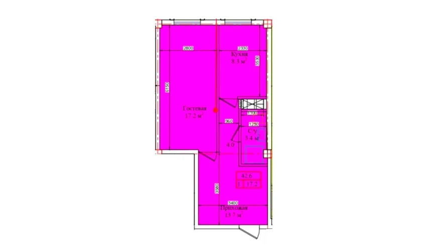 1-комнатная квартира 42.6 м²  1/9 этаж | Жилой комплекс CHIRCHIQ CITY