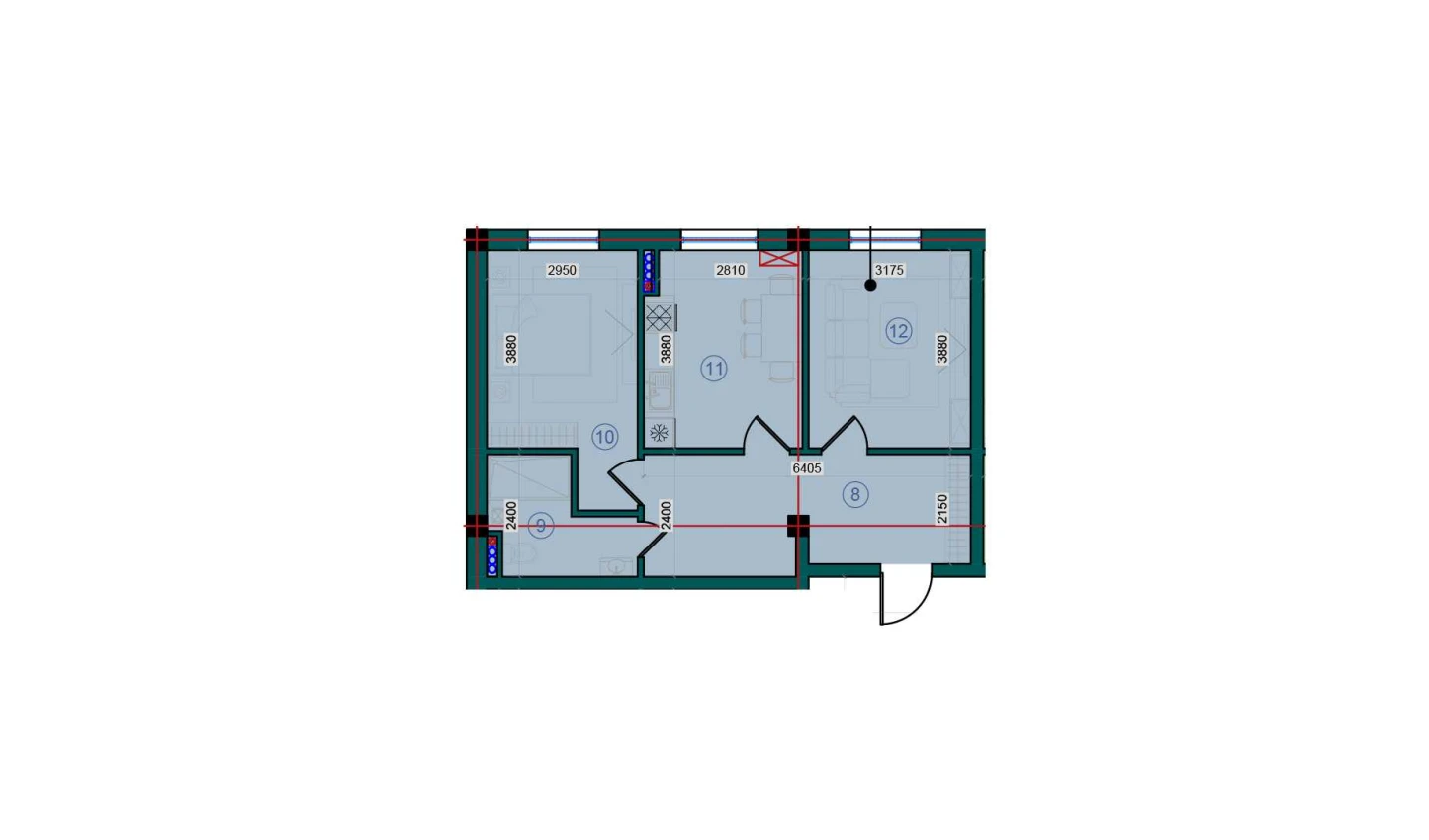 1-xonali xonadon 59.4 m²  1/7 qavat | Bristol Turar-joy majmuasi