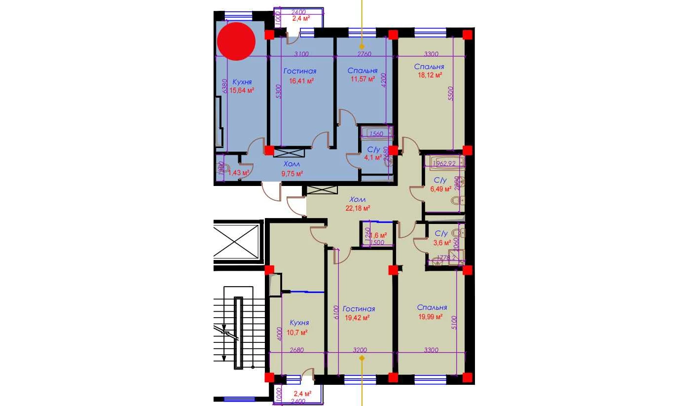 2-xonali xonadon 66.4 m²  3/10 qavat | Ko'kcha-Oqtepa Turar-joy majmuasi