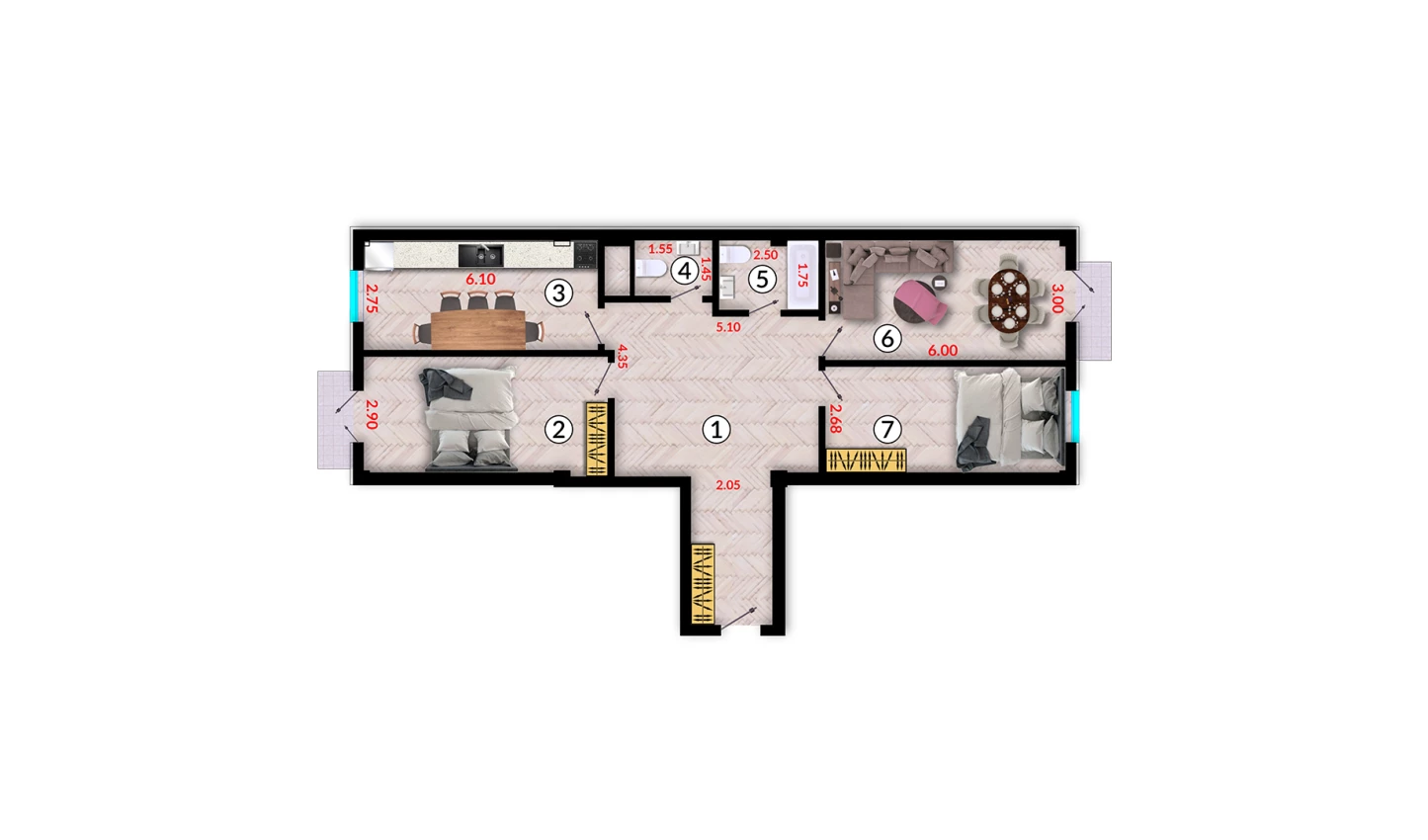 3-комн. квартира 109.1 м²  5/10 этаж | Жилой комплекс Ko'kcha-Oqtepa