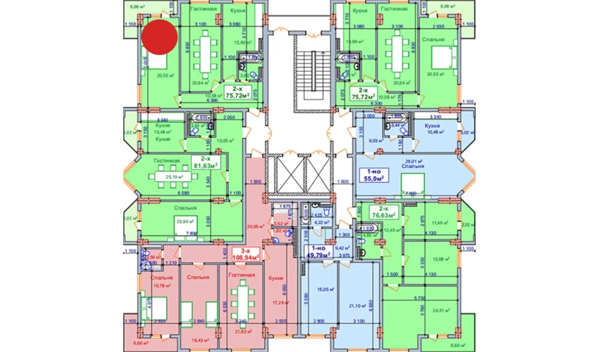 2-xonali xonadon 75.72 m²  9/9 qavat | SHAYX-UL OLAM Turar-joy majmuasi