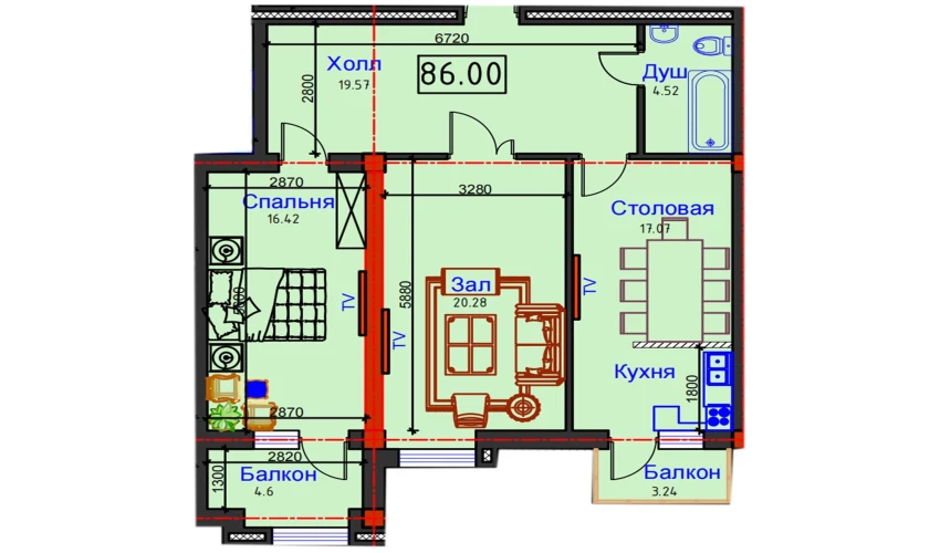 2-xonali xonadon 86 m²  10/12 qavat | GAGARIN AVENUE Turar-joy majmuasi