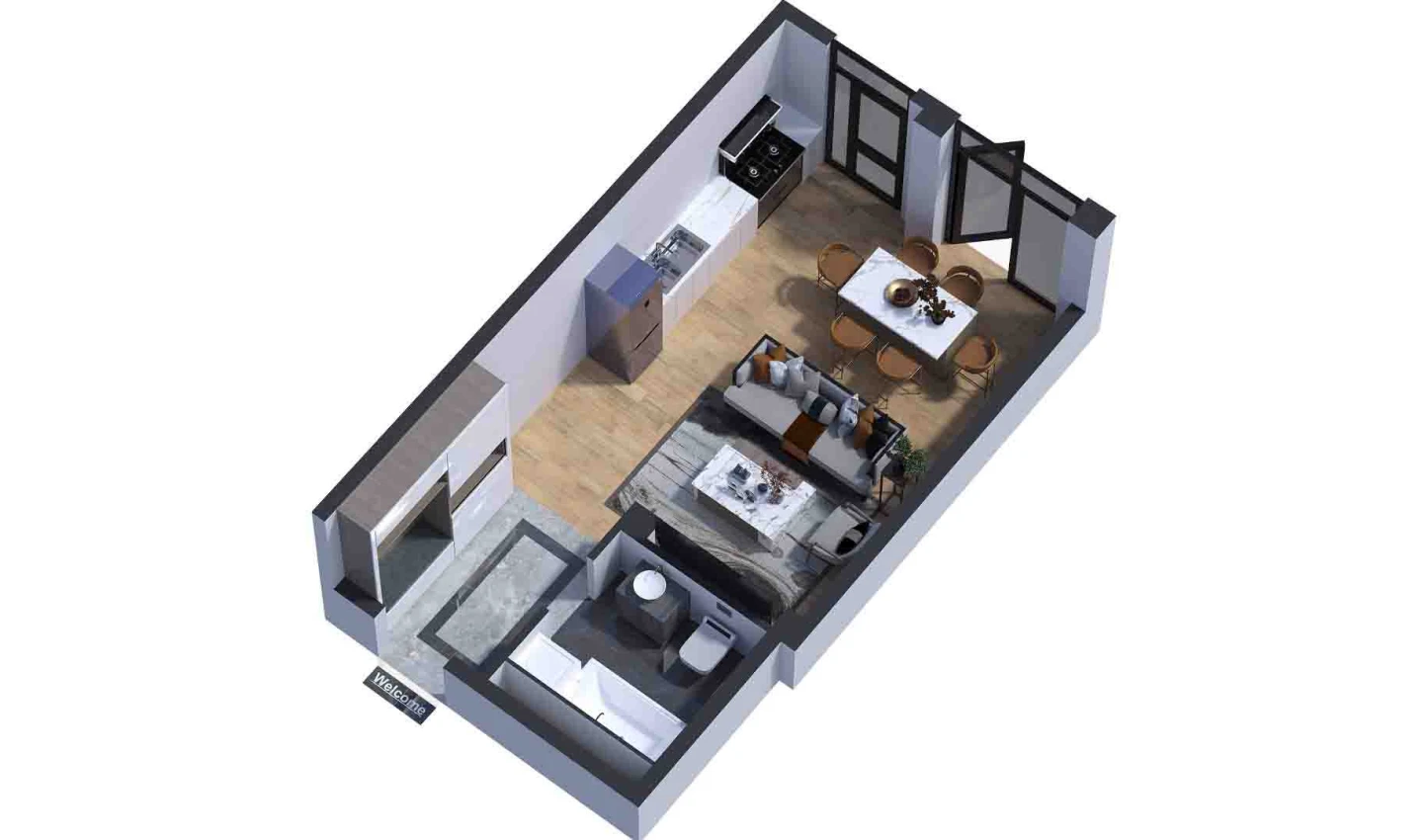 1-xonali xonadon 34.81 m²  1/7 qavat | Bochka Resort Turar-joy majmuasi