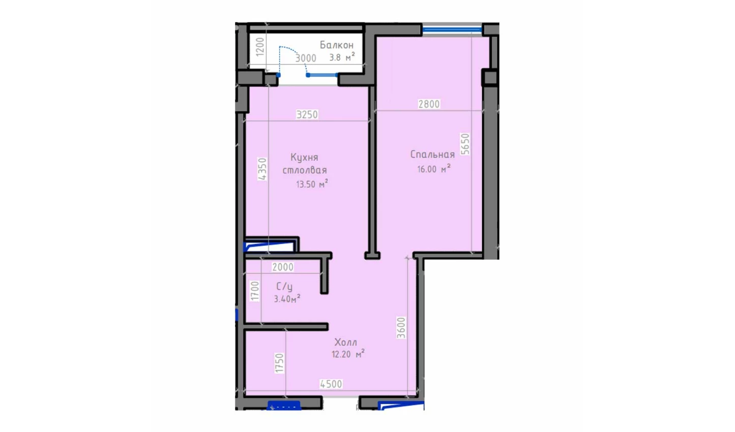 1-комн. квартира 51.3 м²  12/13 этаж | Жилой комплекс ORZU SAROYI
