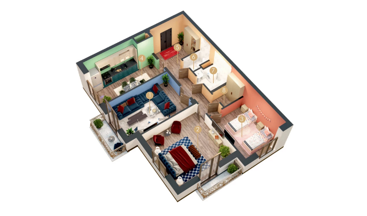 3-xonali xonadon 82.19 m²  5/9 qavat | MINGCHINOR Turar-joy majmuasi