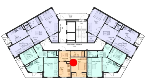1-xonali xonadon 39.98 m²  13/15 qavat | Navro’z Residence Turar-joy majmuasi