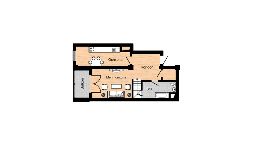 1-xonali xonadon 53 m²  4/16 qavat | Musaffo Turar-joy majmuasi