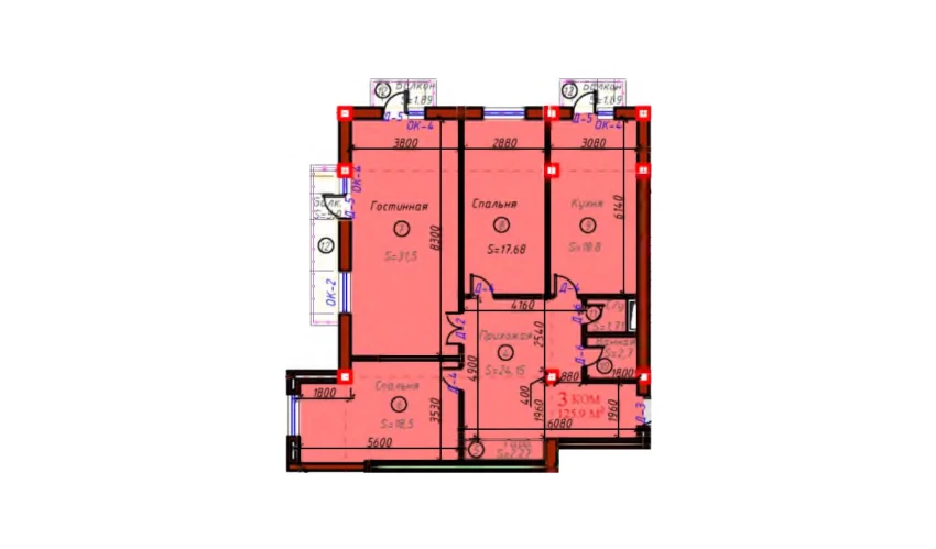 3-xonali xonadon 125.9 m²  3/9 qavat | SAMARQAND CITY Turar-joy majmuasi