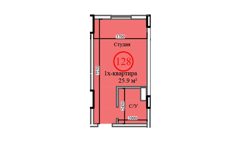 1-комнатная квартира 25.9 м²  12/14 этаж | Жилой комплекс Al-Barakat