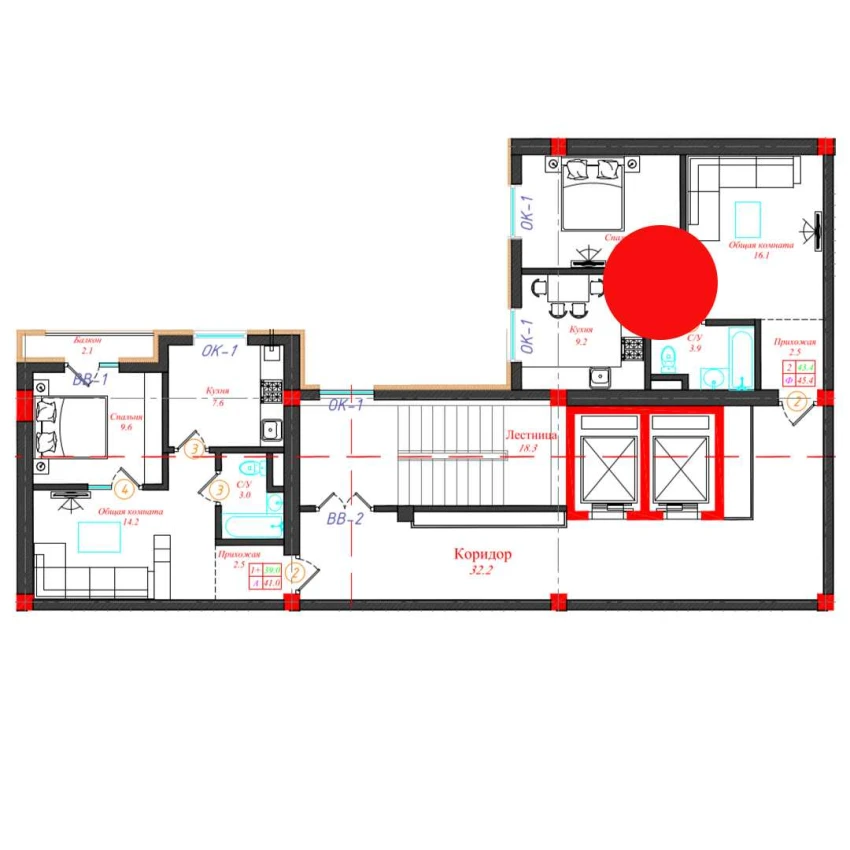 2-xonali xonadon 45.4 m²  2/10 qavat | CHINARA PARK Turar-joy majmuasi
