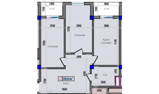 2-xonali xonadon 78.5 m²  6/7 qavat | Do'rmon Saroyi Turar-joy majmuasi