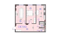 2-xonali xonadon 77.04 m²  1/7 qavat | O'ZBEGIM Turar-joy majmuasi