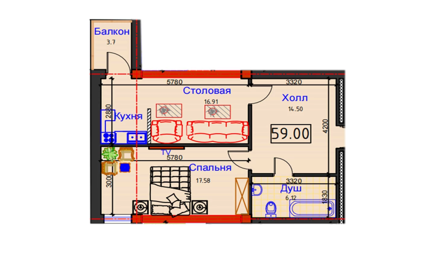 1-комн. квартира 54.5 м²  9/12 этаж | Жилой комплекс GAGARIN AVENUE