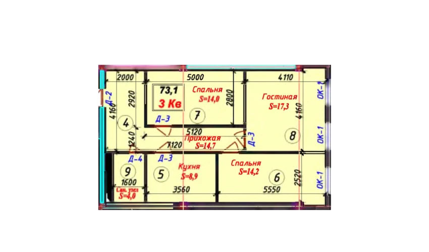 3-комнатная квартира 72.8 м²  5/9 этаж | Жилой комплекс SAMARQAND CITY