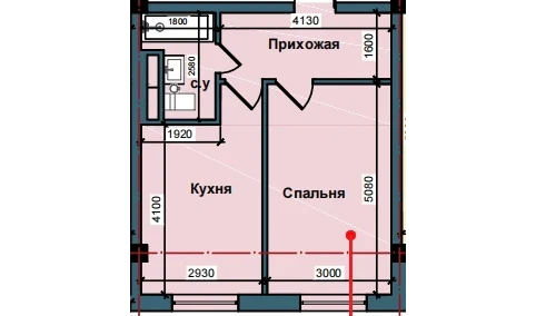 1-xonali xonadon 41 m²  5/9 qavat | NUR BARAKA Turar-joy majmuasi