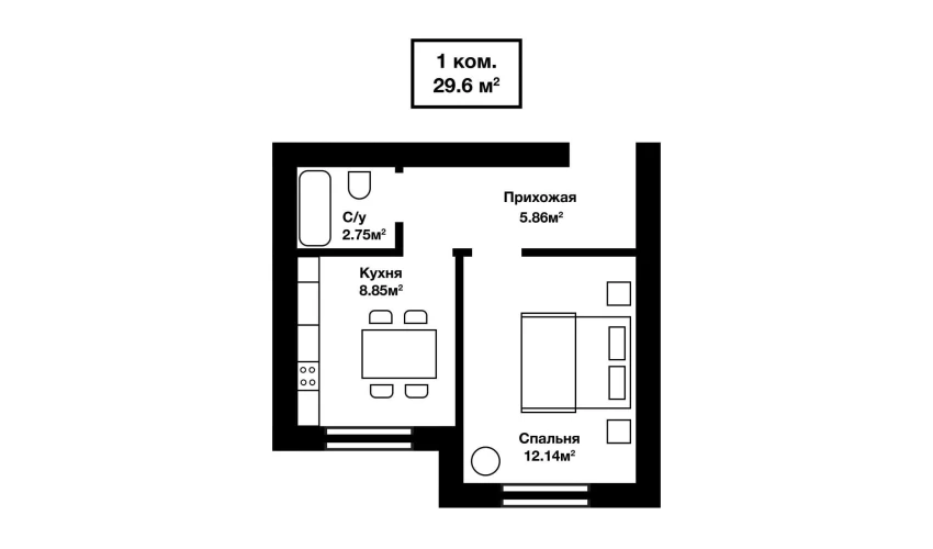 1-комнатная квартира 29.6 м²  1/7 этаж | Жилой комплекс SABZAVOT CITY