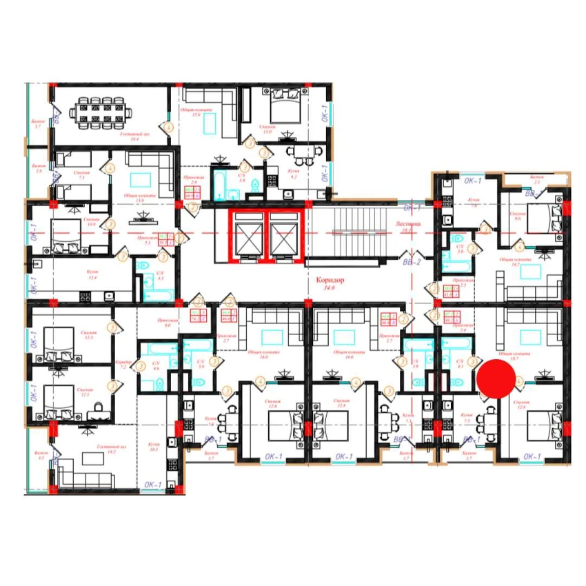 2-комн. квартира 49.2 м²  9/10 этаж | Жилой комплекс CHINARA PARK