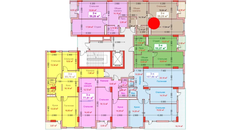 2-xonali xonadon 59.28 m²  5/8 qavat | CAPITAL AVENUE Turar-joy majmuasi