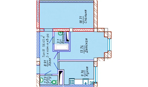 2-комнатная квартира 56.45 м²  9/10 этаж | Жилой комплекс Samarqand Park Avenue