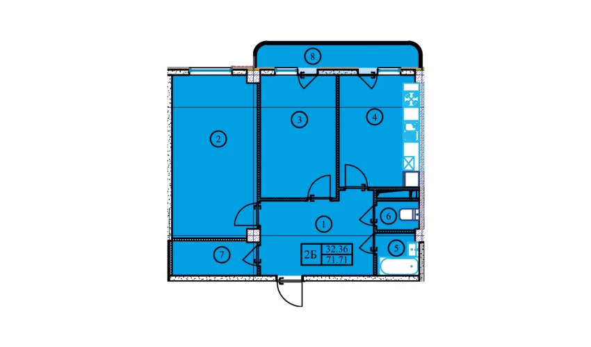 2-xonali xonadon 71.71 m²  7/9 qavat | YANGI O'ZBEKISTON Turar-joy majmuasi
