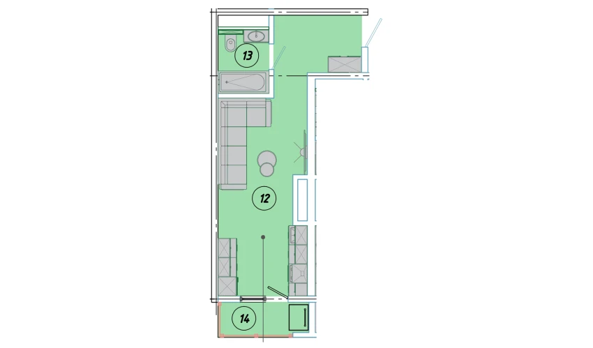 1-комнатная квартира 26.5 м²  6/16 этаж | Жилой комплекс EKO PARK