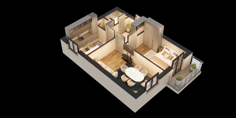 2-комн. квартира 52 м²  1/8 этаж | Жилой комплекс Saxro