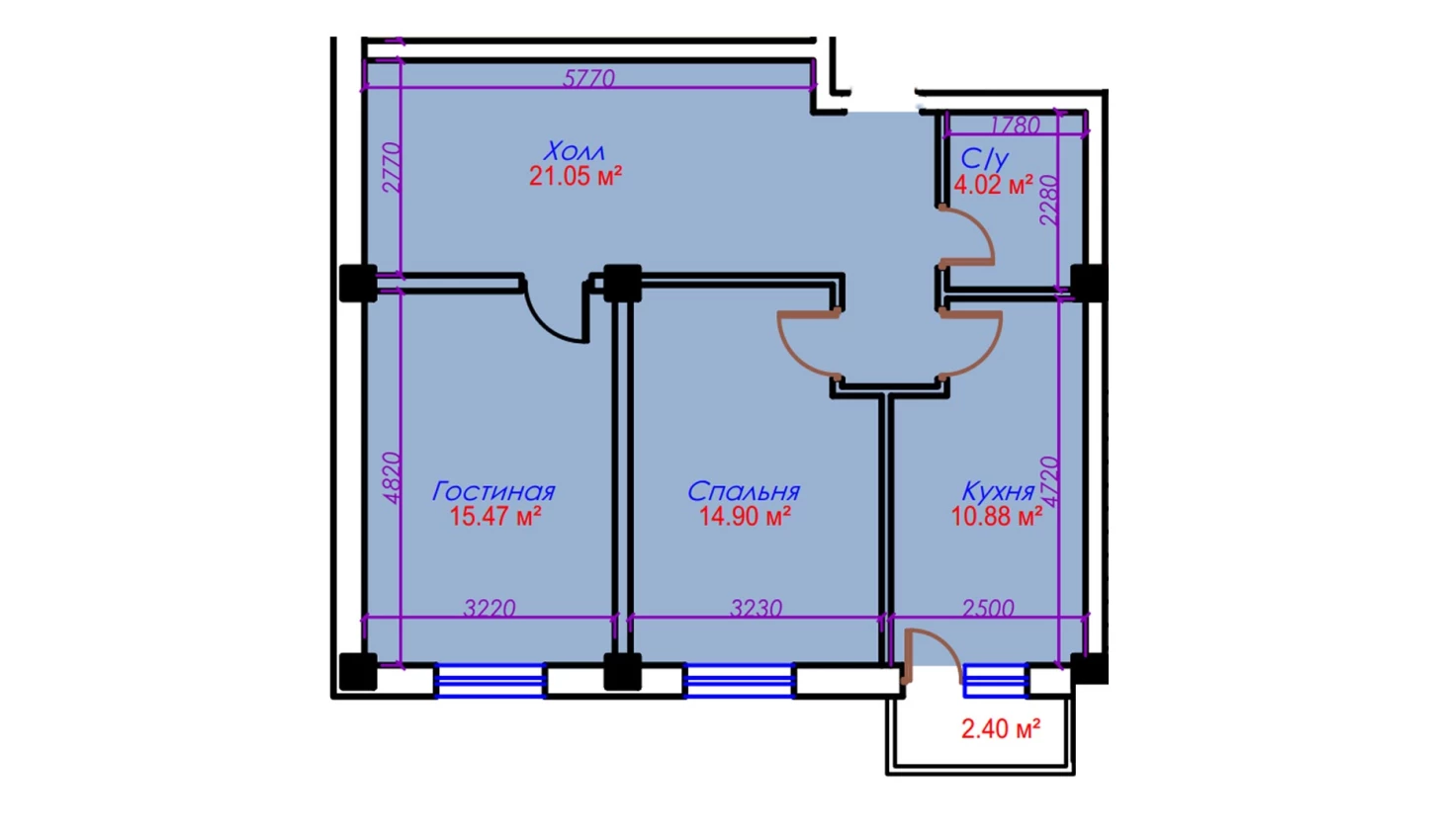 2-комн. квартира 68.72 м²  2/10 этаж | Жилой комплекс Ko'kcha-Oqtepa