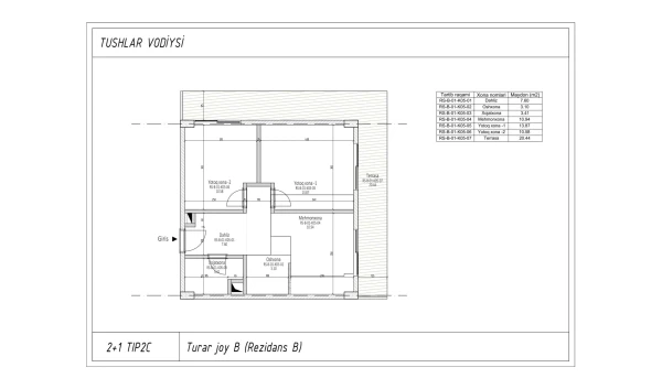 3-xonali xonadon 55.63 m²  1/6 qavat | TUSHLAR VODIYSI Turar-joy majmuasi