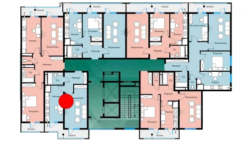 1-xonali xonadon 42.55 m²  7/16 qavat | SOKIN DIYOR Turar-joy majmuasi
