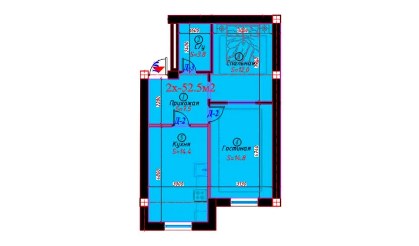 2-комнатная квартира 52.5 м²  2/6 этаж | Жилой комплекс Sohil bo'yi