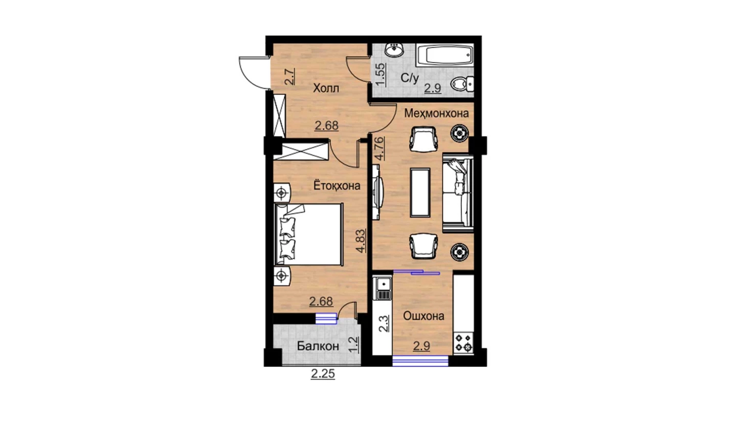 2-комн. квартира 53.34 м²  11/16 этаж | Жилой комплекс BRILLIANT