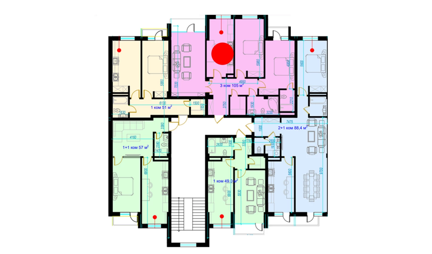 3-xonali xonadon 111.1 m²  4/9 qavat | Rohat Turar-joy majmuasi