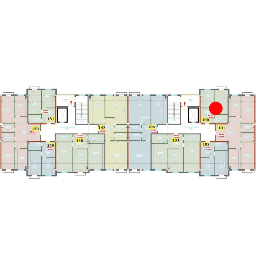 1-xonali xonadon 45.3 m²  8/9 qavat | YANGI AVLOD Turar-joy majmuasi