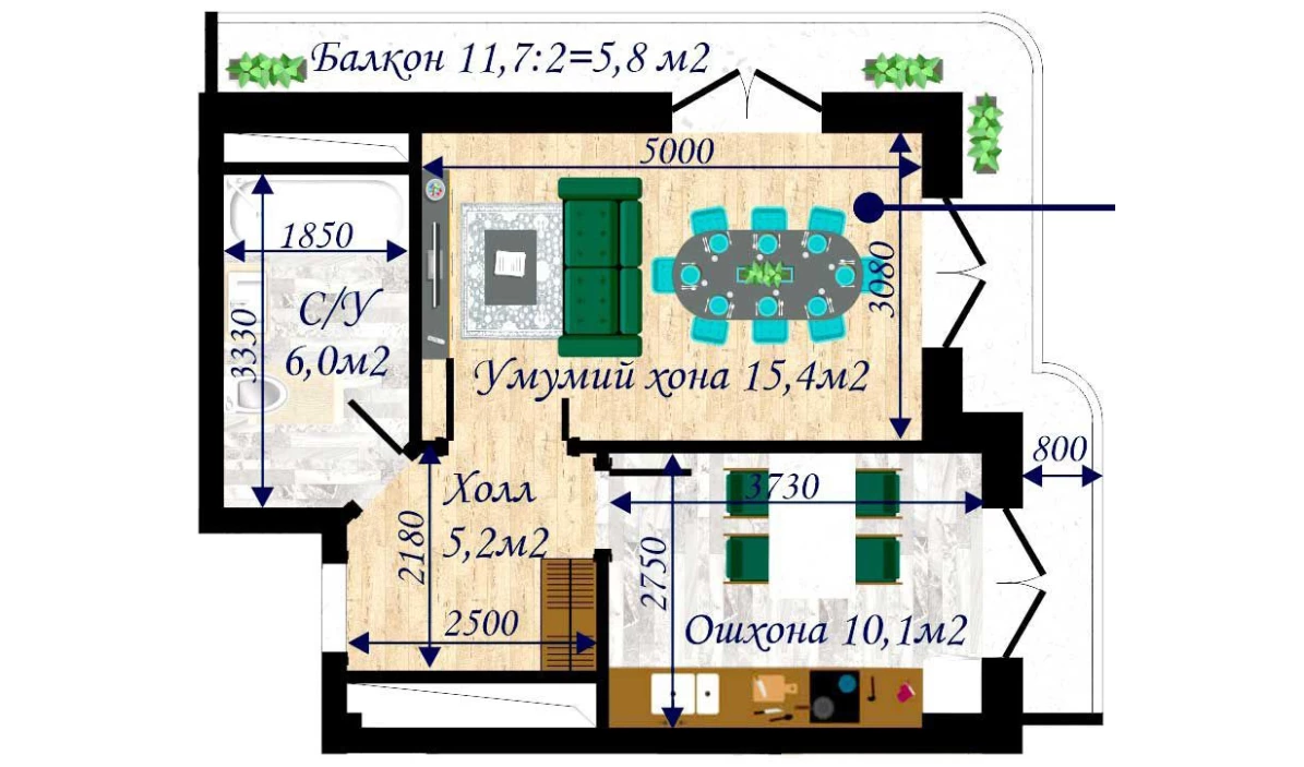1-xonali xonadon 50.1 m²  12/13 qavat | MEGAPOLIS А2 Turar-joy majmuasi