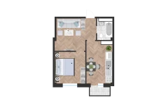 1-xonali xonadon 46.27 m²  6/10 qavat | Ko'kcha-Oqtepa Turar-joy majmuasi
