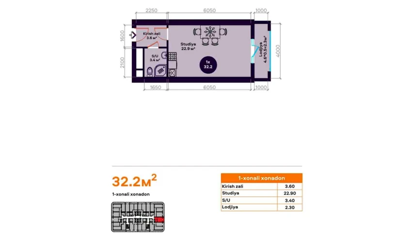 3-комнатная квартира 32.2 м²  8/22 этаж | Жилой комплекс TXT Tower