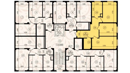 3-xonali xonadon 70.31 m²  1/8 qavat | YASHIL VODIY RESIDENCE Turar-joy majmuasi